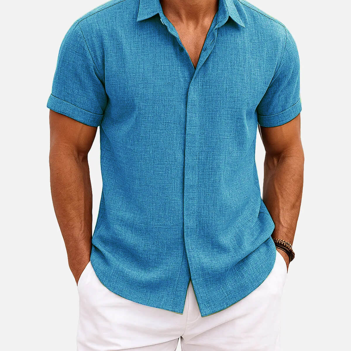 Men's Linen Cotton Blend Short Sleeve Shirt ElevenOasis