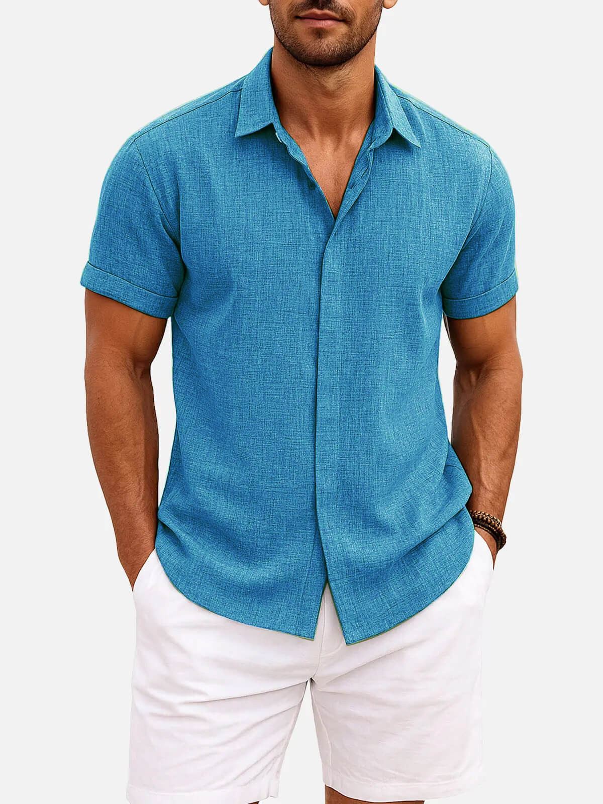 Men's Linen Cotton Blend Short Sleeve Shirt ElevenOasis