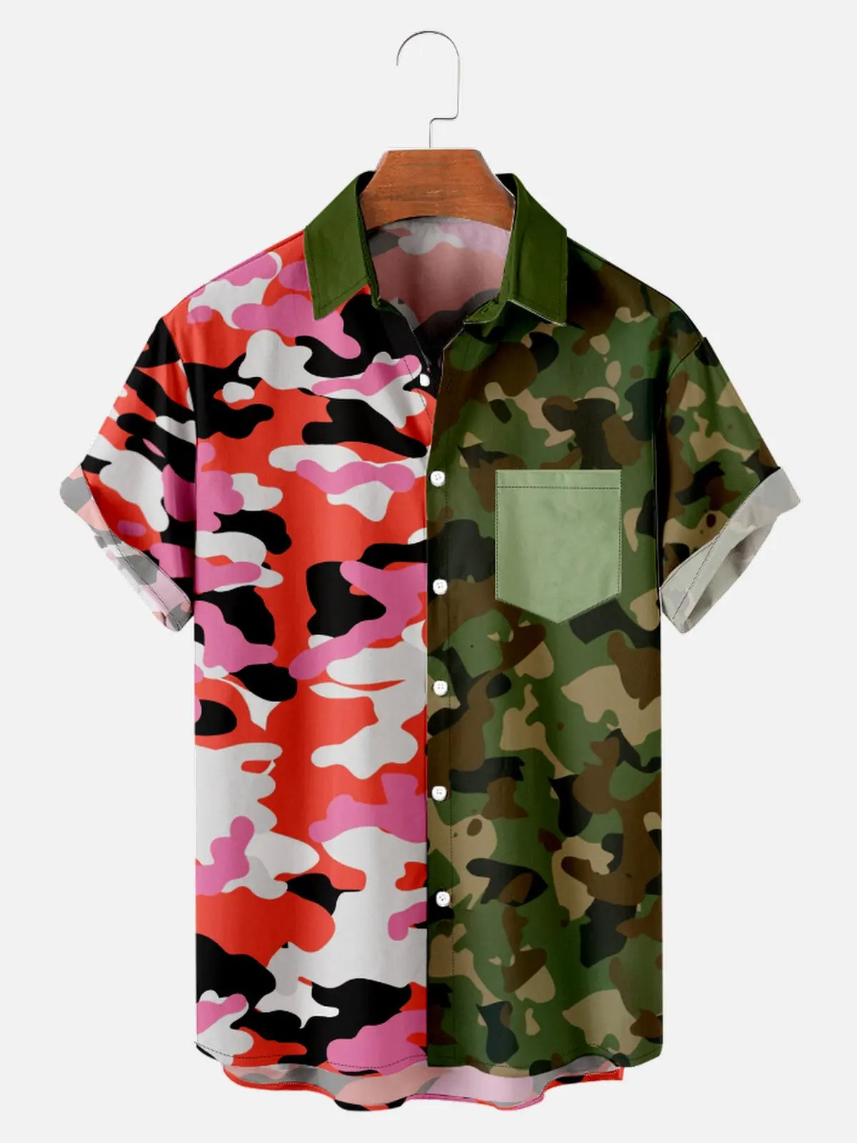 Men's Contrast Camo Print Short Sleeve ShirtMens short sleeve shirts Big and tall Mens shirts Short sleeve shirts for men Mens 4xl shirts Casual short sleeve shirts