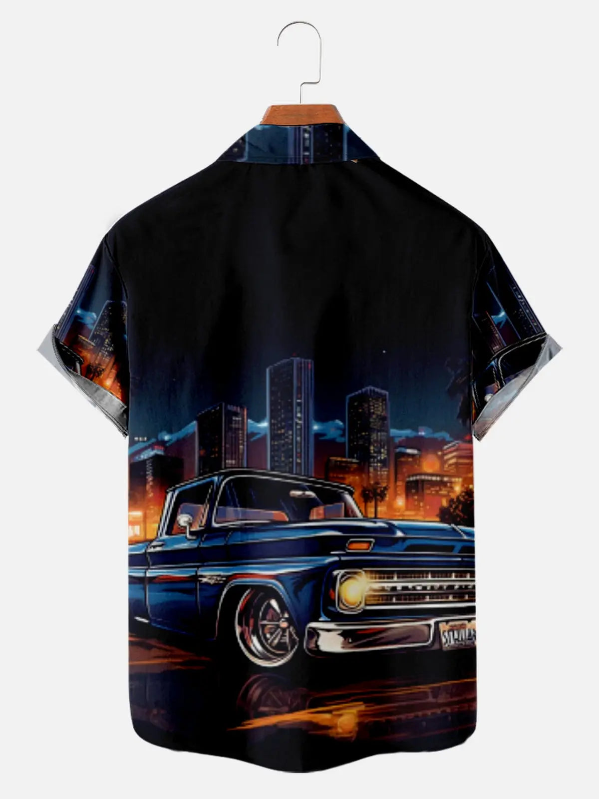 Men's Classic Car Night Skyline Short Sleeve ShirtMens short sleeve shirts Big and tall Mens shirts Short sleeve shirts for men Mens 4xl shirts Casual short sleeve shirts