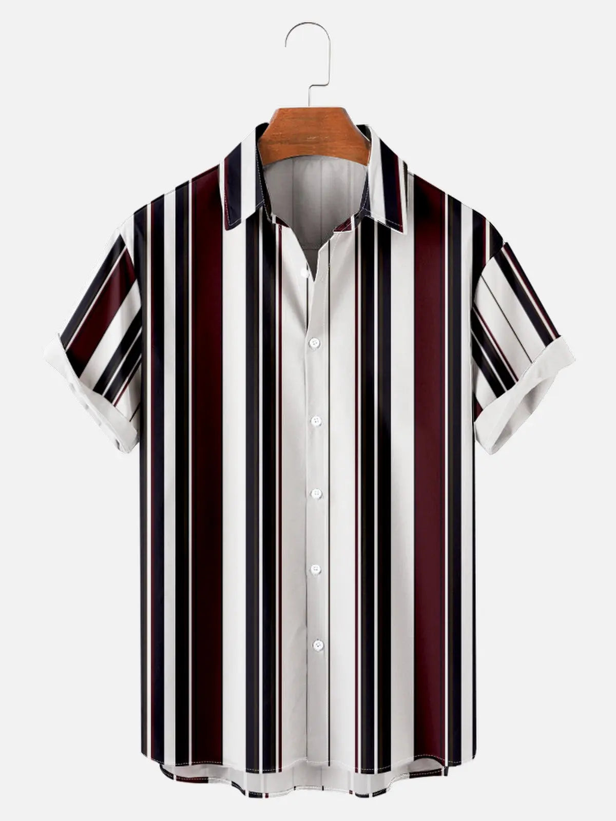 Men's Everyday Dark Red Black and White Striped Short Sleeve ShirtMens short sleeve shirts Big and tall Mens shirts Short sleeve shirts for men Mens 4xl shirts Casual short sleeve shirts