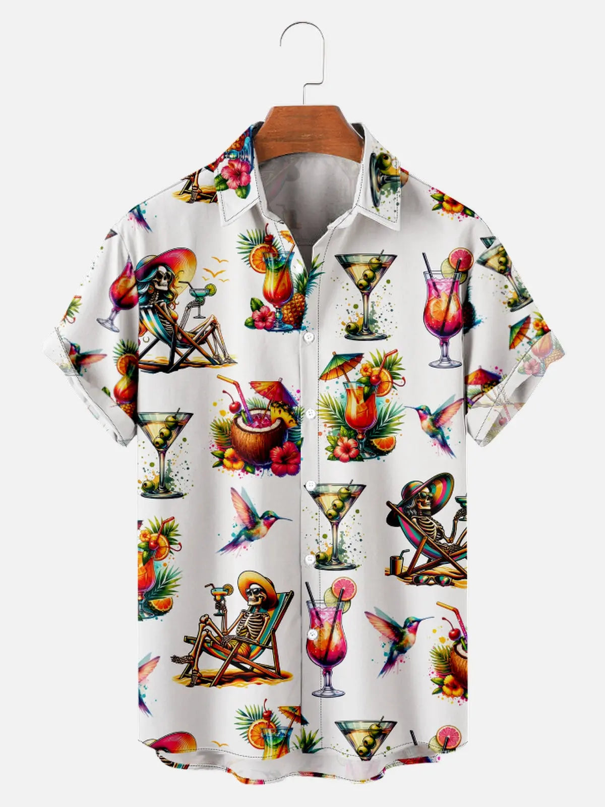 Men's Skeleton Skull Enjoying Cocktails Short Sleeve ShirtMens short sleeve shirts Big and tall Mens shirts Short sleeve shirts for men Mens 4xl shirts Casual short sleeve shirts