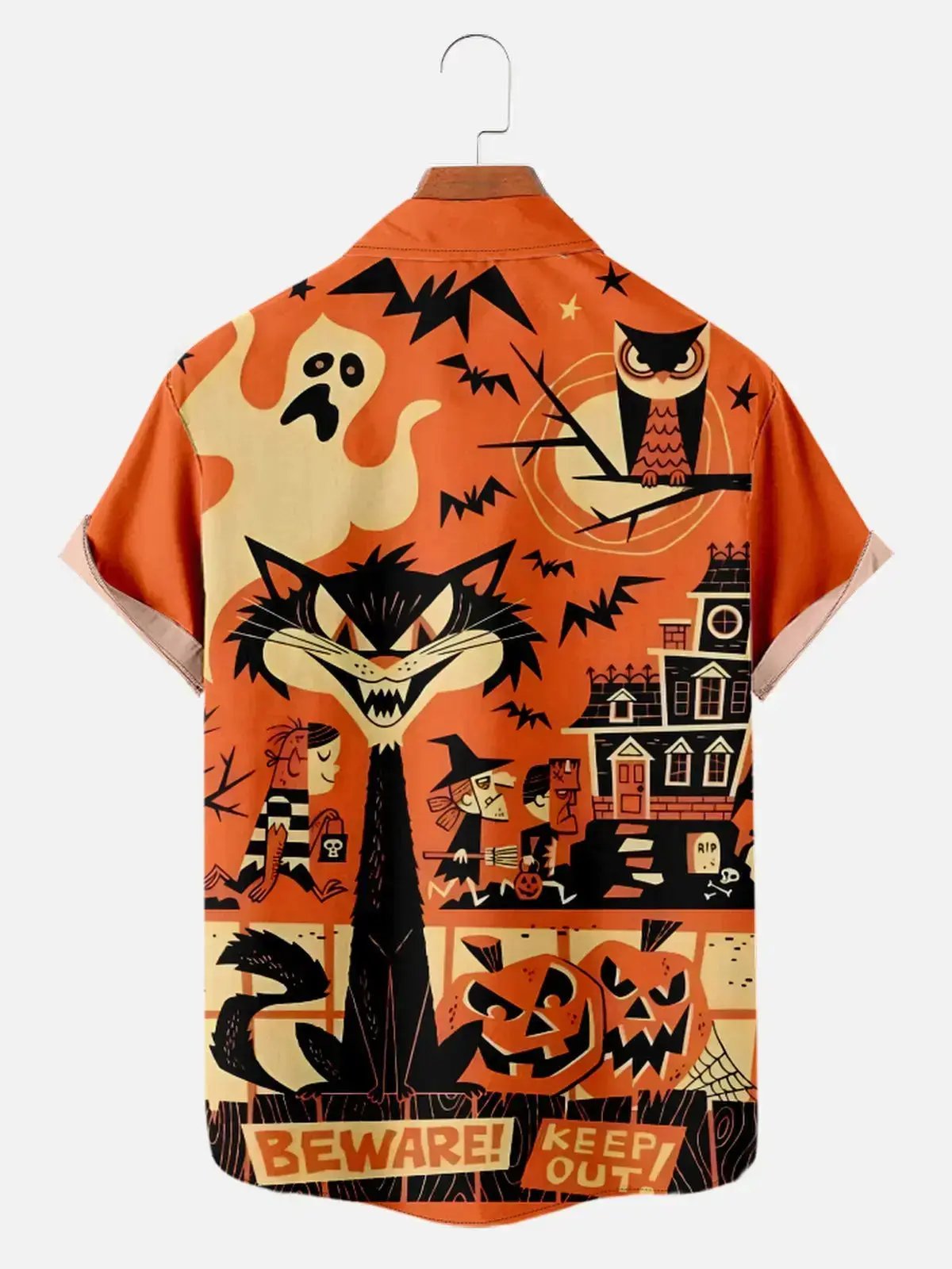 Men's Halloween Trick or Treat Cat Ghost Pumpkin Short Sleeve ShirtMens short sleeve shirts Big and tall Mens shirts Short sleeve shirts for men Mens 4xl shirts Casual short sleeve shirts