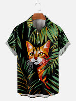 Men's Orange Cat in Foliage Short Sleeve ShirtMens short sleeve shirts Big and tall Mens shirts Short sleeve shirts for men Mens 4xl shirts Casual short sleeve shirts
