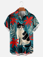 Men's Happy Tropical Cat Short Sleeve ShirtMens short sleeve shirts Big and tall Mens shirts Short sleeve shirts for men Mens 4xl shirts Casual short sleeve shirts