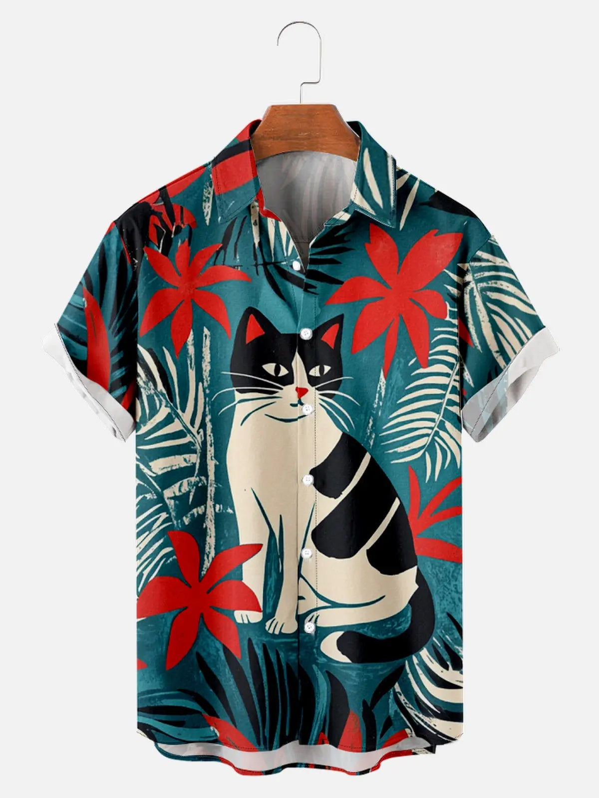 Men's Happy Tropical Cat Short Sleeve ShirtMens short sleeve shirts Big and tall Mens shirts Short sleeve shirts for men Mens 4xl shirts Casual short sleeve shirts