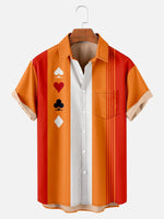 Tall Men's Card Suits Stripe Bowling Short Sleeve Shirt ElevenOasis