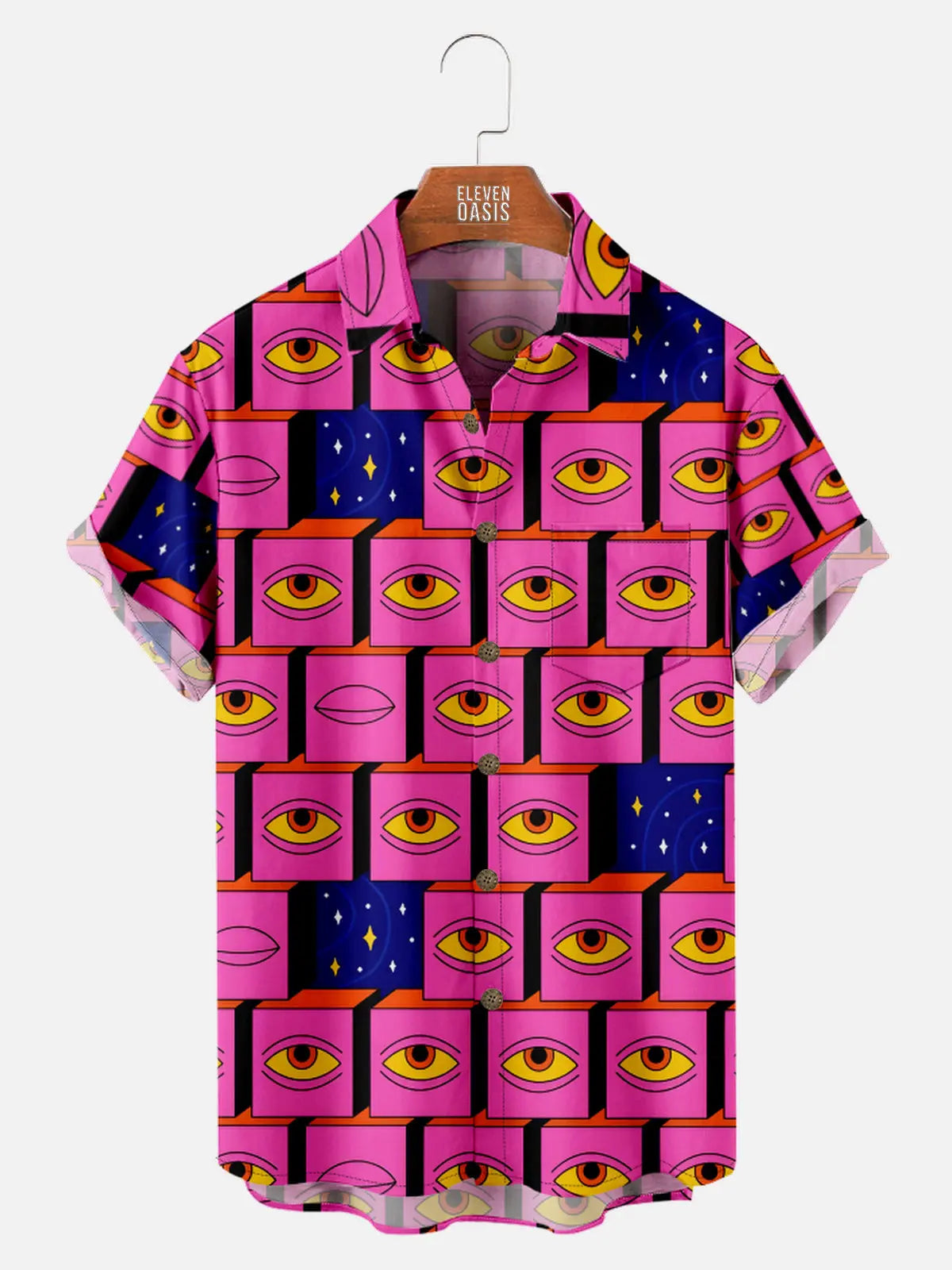Men's Retro 70s Inspired Psychedelic Eye Pattern Short Sleeve Shirt, mens short sleeve shirts?¡§o?big and tall mens shirts?¡§o?short sleeve shirts for men?¡§o?mens 4xl shirts?¡§o?casual short sleeve shirts