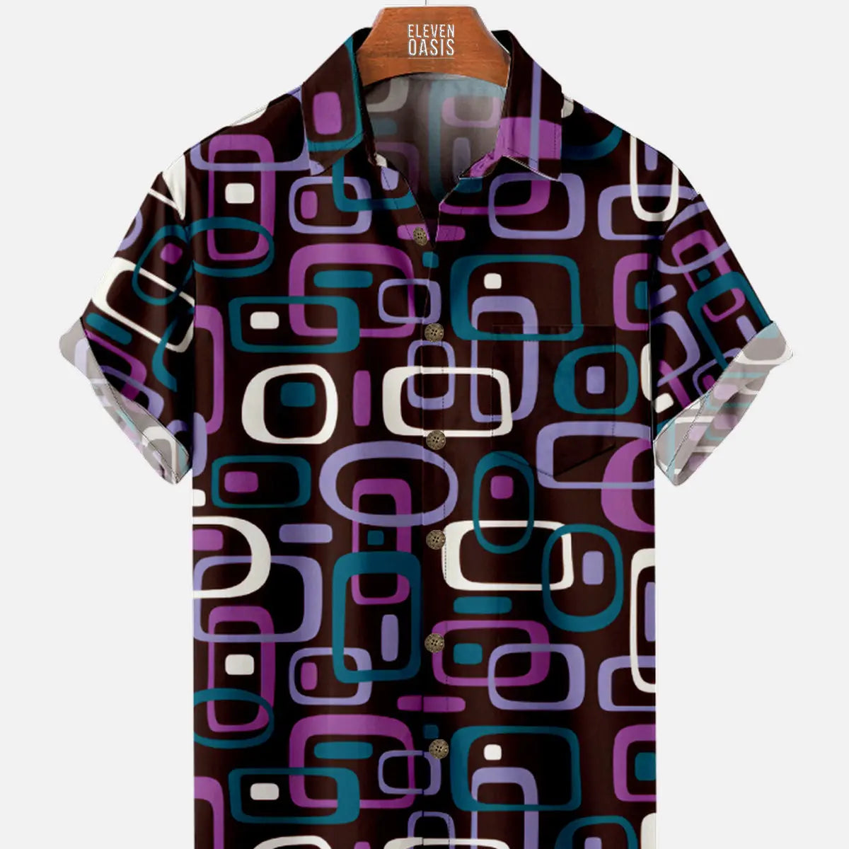 Men's Iconic 70s Pattern in Purple Short Sleeve Shirt, mens short sleeve shirts???????????¡§?????o?big and tall mens shirts???????????¡§?????o?short sleeve shirts for men???????????¡§?????o?mens 4xl shirts???????????¡§?????o?casual short sleeve shirts