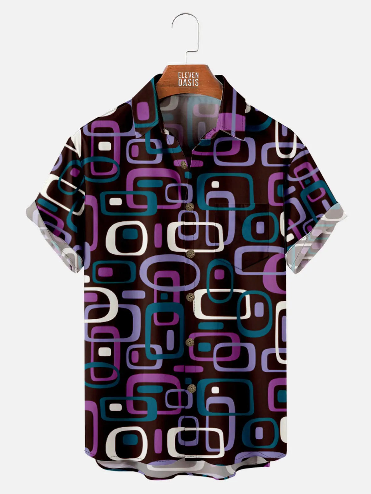 Men's Iconic 70s Pattern in Purple Short Sleeve Shirt, mens short sleeve shirts??¡ìo?big and tall mens shirts??¡ìo?short sleeve shirts for men??¡ìo?mens 4xl shirts??¡ìo?casual short sleeve shirts