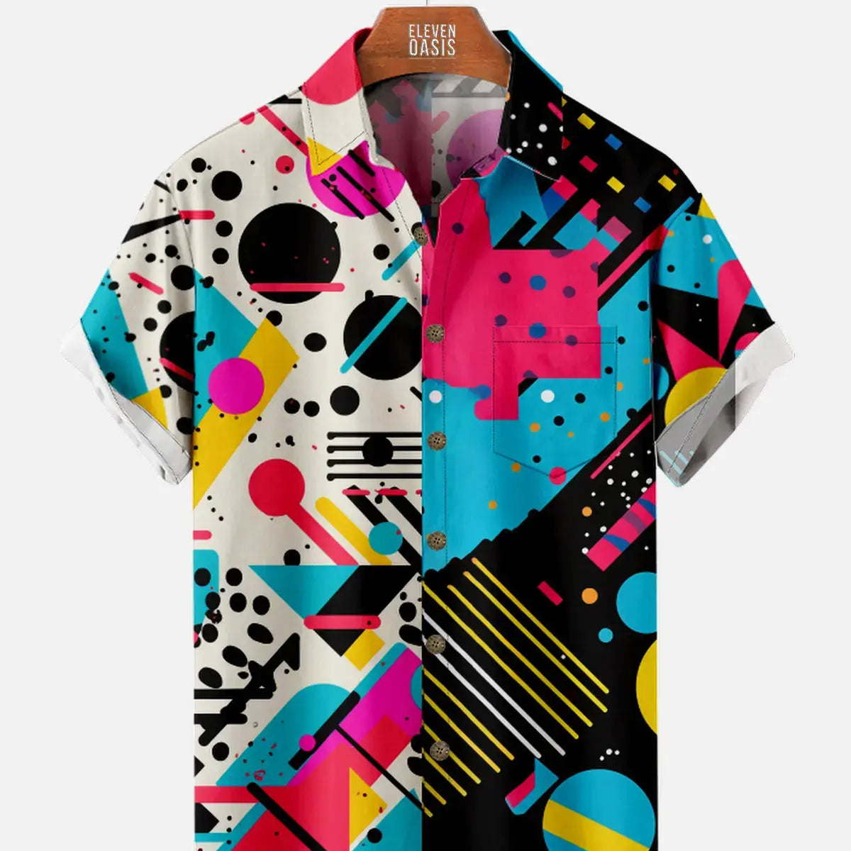 Tall Men's Trapper Keeper Inspired Colorful Geometric Shapes Short Sleeve Shirt Eleven Oasis