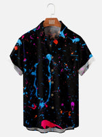 Men's Blue Red Pink Paint Splatter Pattern Short Sleeve Shirt, mens short sleeve shirts?¨º?big and tall mens shirts?¨º?short sleeve shirts for men?¨º?mens 4xl shirts?¨º?casual short sleeve shirts