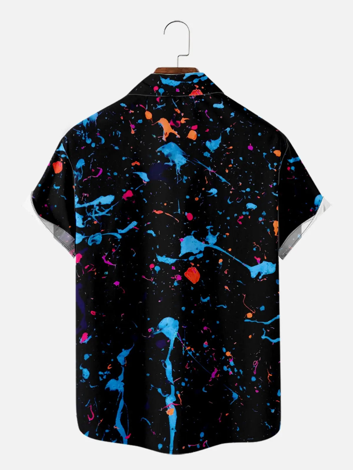 Men's Blue Red Pink Paint Splatter Pattern Short Sleeve Shirt, mens short sleeve shirts¡ê?big and tall mens shirts¡ê?short sleeve shirts for men¡ê?mens 4xl shirts¡ê?casual short sleeve shirts