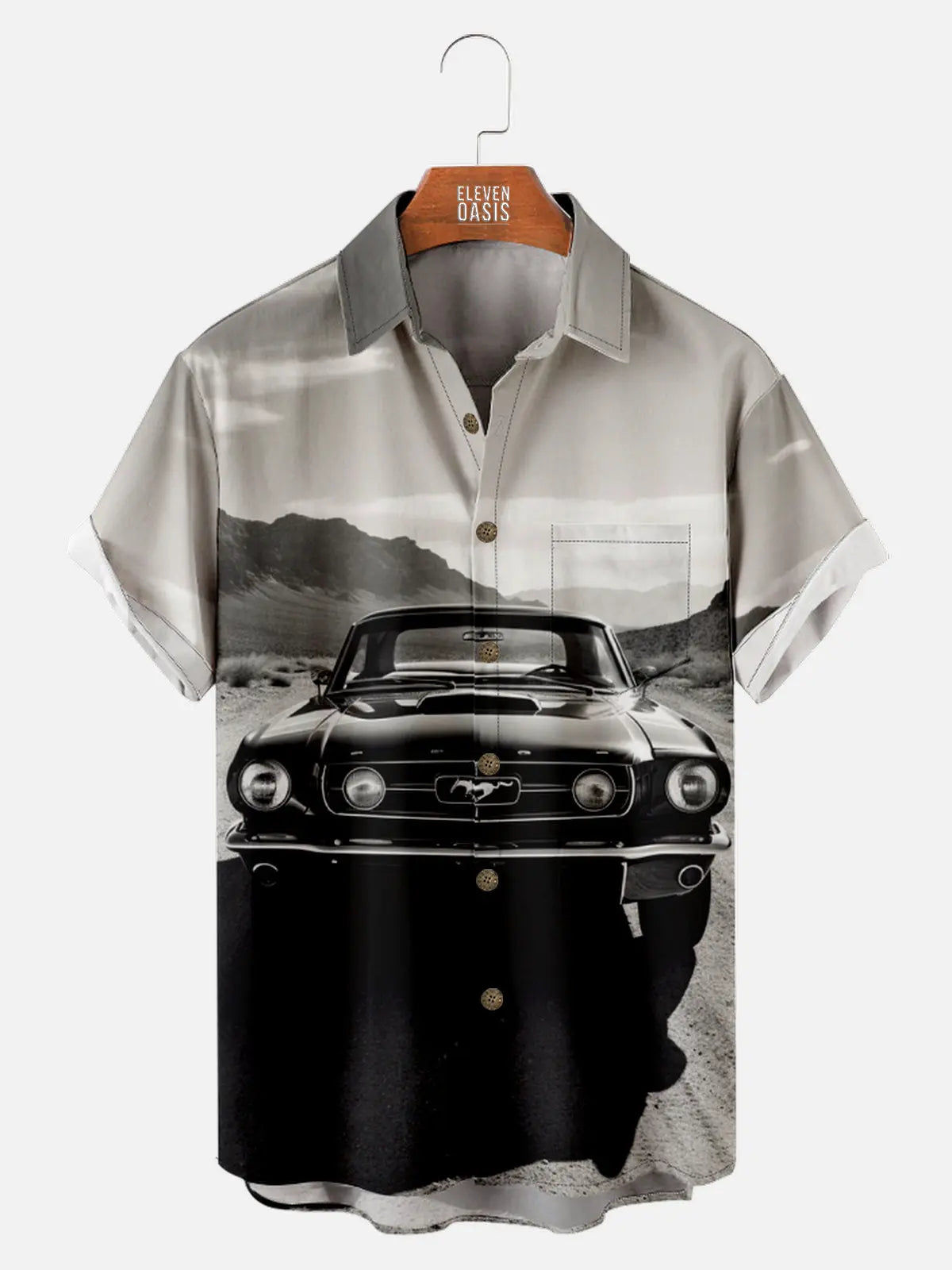 Men's Black and White Mustang in the Desert Short Sleeve Shirt, mens short sleeve shirts?¡§o?big and tall mens shirts?¡§o?short sleeve shirts for men?¡§o?mens 4xl shirts?¡§o?casual short sleeve shirts