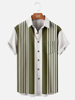Men's White with Green Stripes Bowling Short Sleeve Shirt, mens short sleeve shirts?¨º?big and tall mens shirts?¨º?short sleeve shirts for men?¨º?mens 4xl shirts?¨º?casual short sleeve shirts