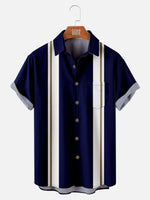 Men's Midnight Blue with White and Bronze Striped Bowling Short Sleeve Shirt, mens short sleeve shirts??¡ìo?big and tall mens shirts??¡ìo?short sleeve shirts for men??¡ìo?mens 4xl shirts??¡ìo?casual short sleeve shirts