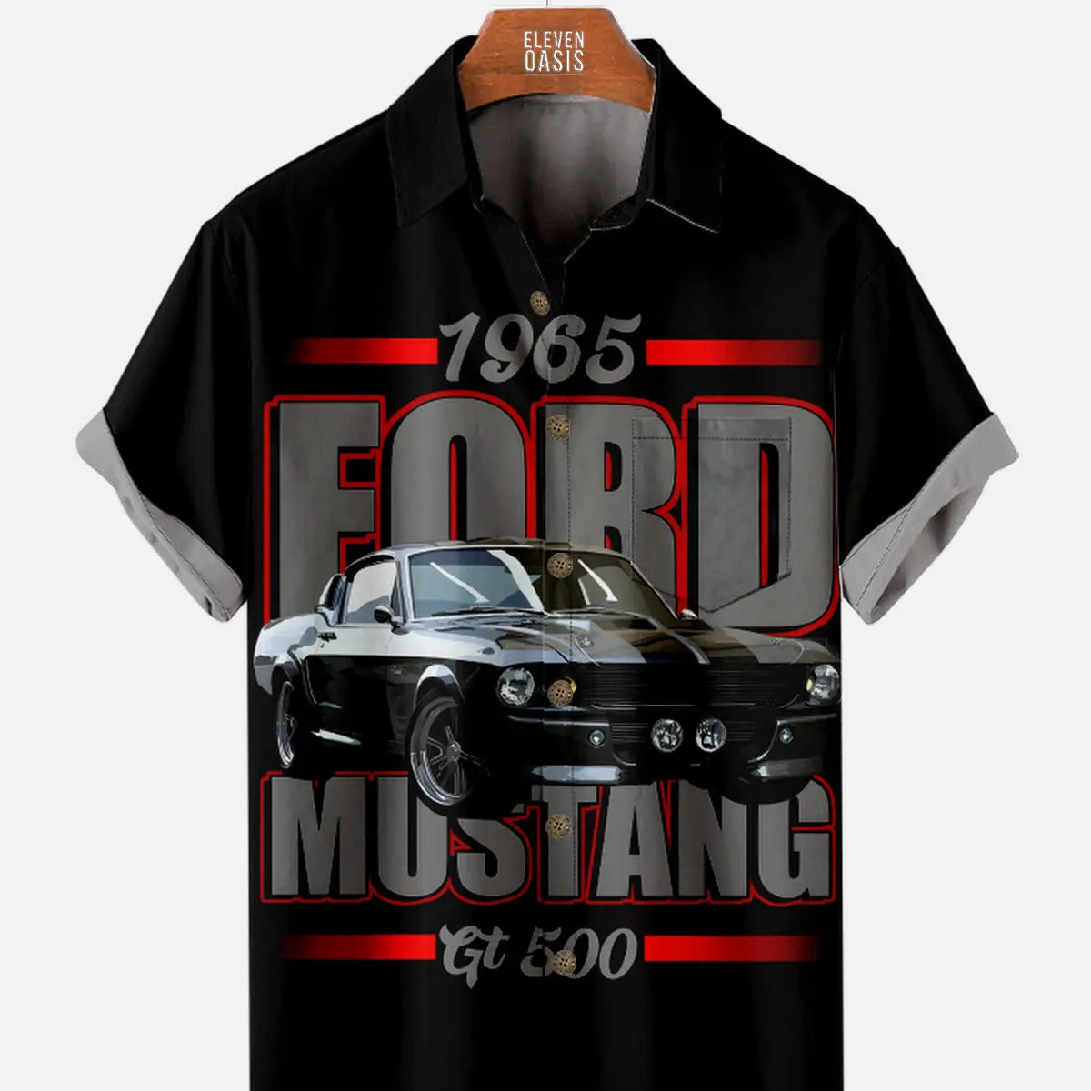 Men's 1965 Ford Mustang Gt 500 Black Short Sleeve Shirt, mens short sleeve shirts???¡§?o?big and tall mens shirts???¡§?o?short sleeve shirts for men???¡§?o?mens 4xl shirts???¡§?o?casual short sleeve shirts