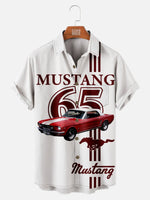 Men's 1965 Ford Mustang Striped White Short Sleeve Shirt, mens short sleeve shirts???¡§?o?big and tall mens shirts???¡§?o?short sleeve shirts for men???¡§?o?mens 4xl shirts???¡§?o?casual short sleeve shirts