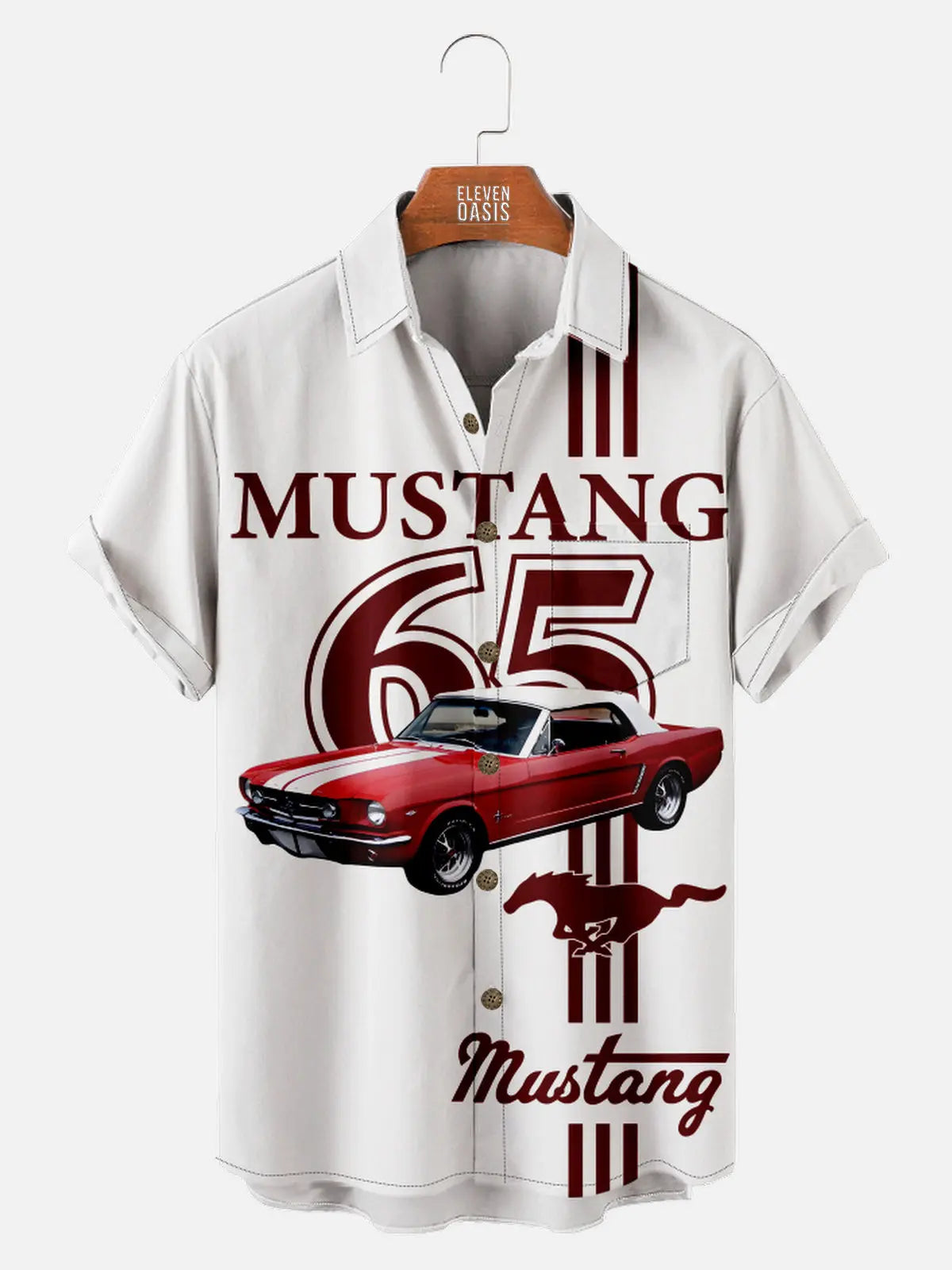 Men's 1965 Ford Mustang Striped White Short Sleeve Shirt, mens short sleeve shirts?¡§o?big and tall mens shirts?¡§o?short sleeve shirts for men?¡§o?mens 4xl shirts?¡§o?casual short sleeve shirts