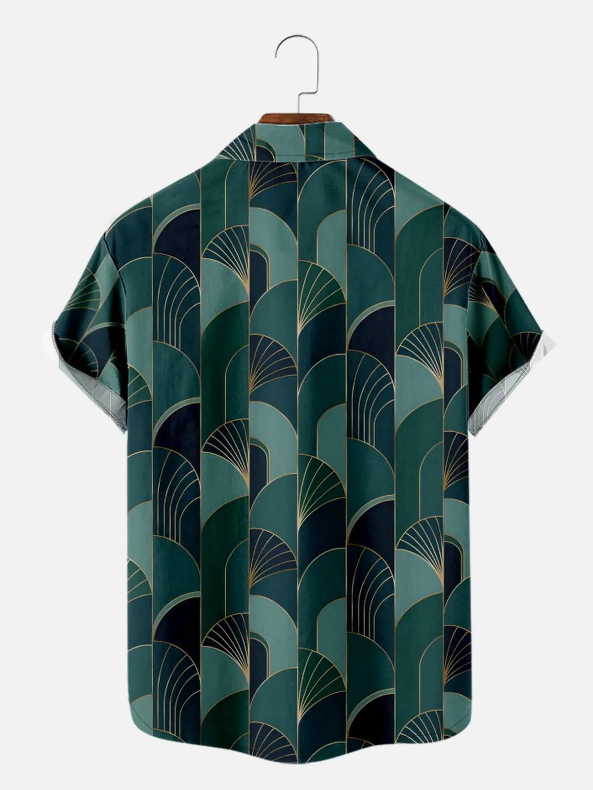 Tall Men's Art Deco Fan Pattern Short Sleeve Shirt ElevenOasis