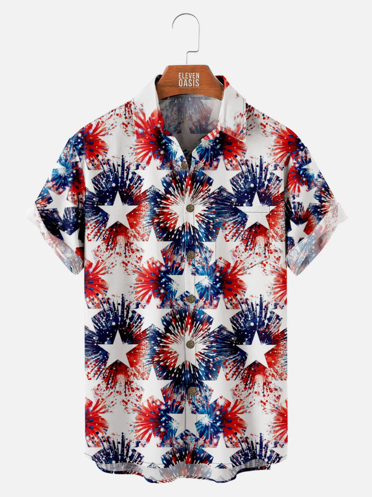 Men's Blue and White Fireworks with Stars Short Sleeve Shirt, mens short sleeve shirts???????¡§???o?big and tall mens shirts???????¡§???o?short sleeve shirts for men???????¡§???o?mens 4xl shirts???????¡§???o?casual short sleeve shirts