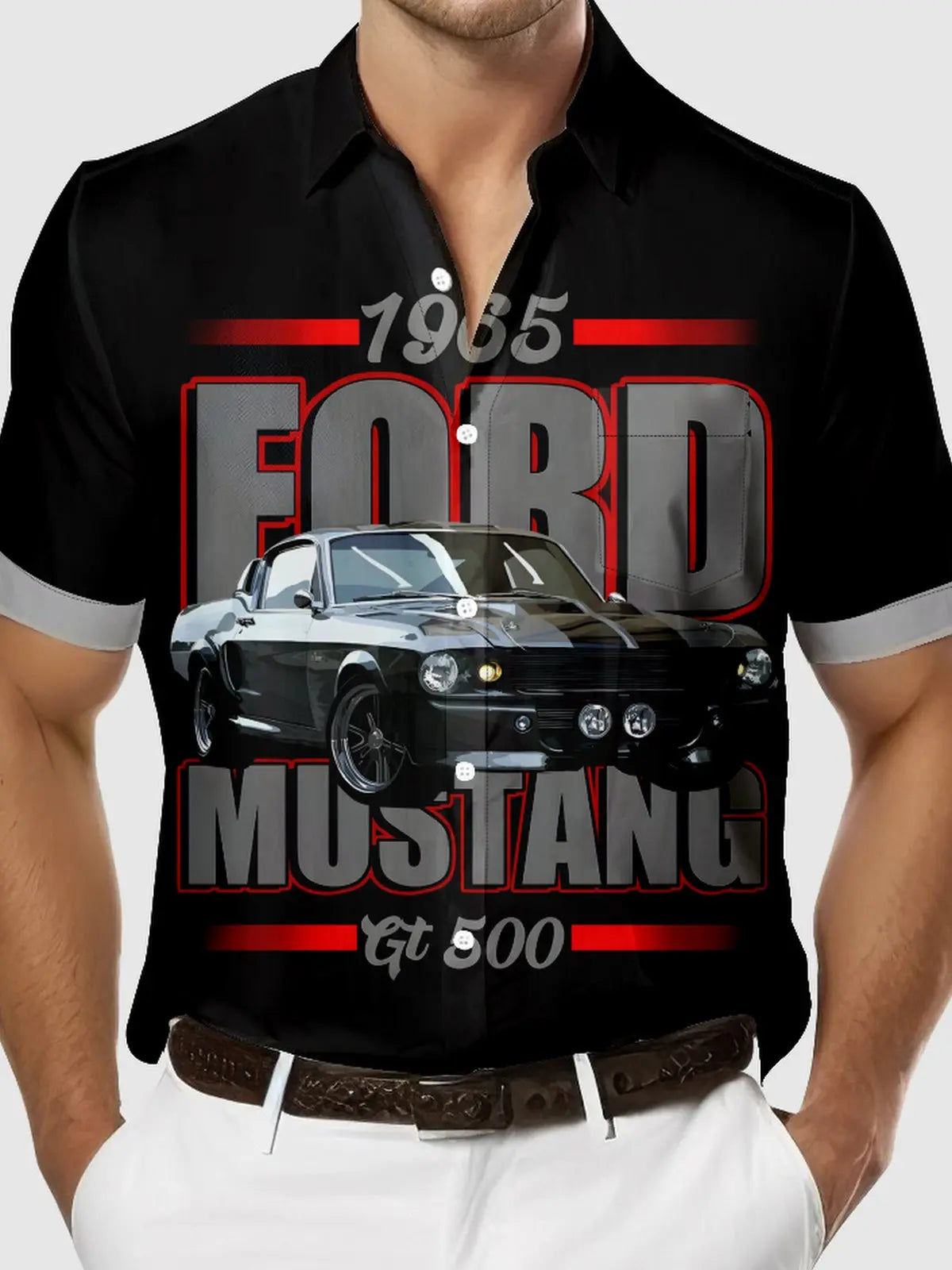 Men's 1965 Ford Mustang Gt 500 Black Short Sleeve Shirt, mens short sleeve shirts???¡§?o?big and tall mens shirts???¡§?o?short sleeve shirts for men???¡§?o?mens 4xl shirts???¡§?o?casual short sleeve shirts