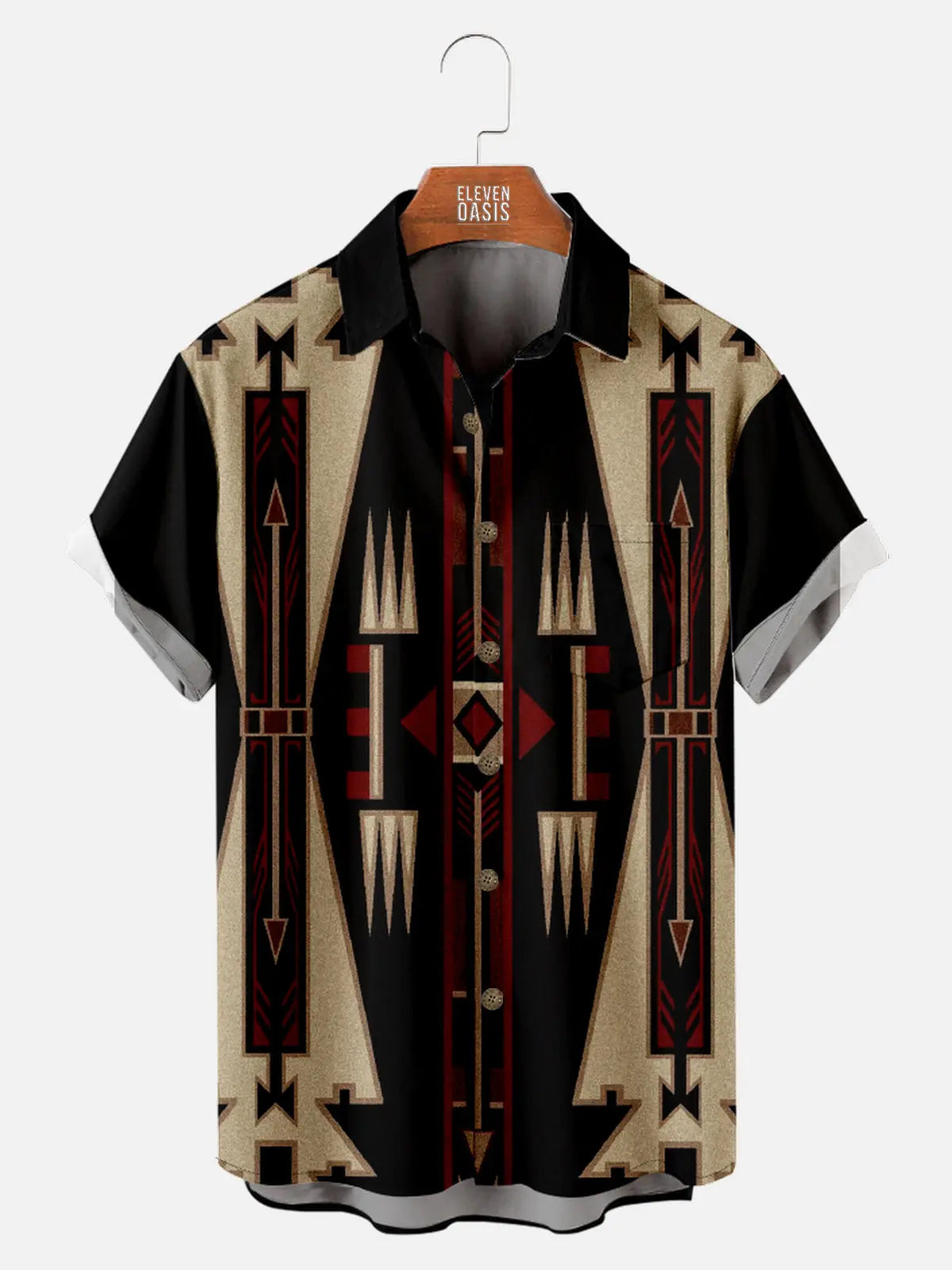 Men's Western Aztec Print Front Design Short Sleeve Shirt, mens short sleeve shirts?¨º?big and tall mens shirts?¨º?short sleeve shirts for men?¨º?mens 4xl shirts?¨º?casual short sleeve shirts