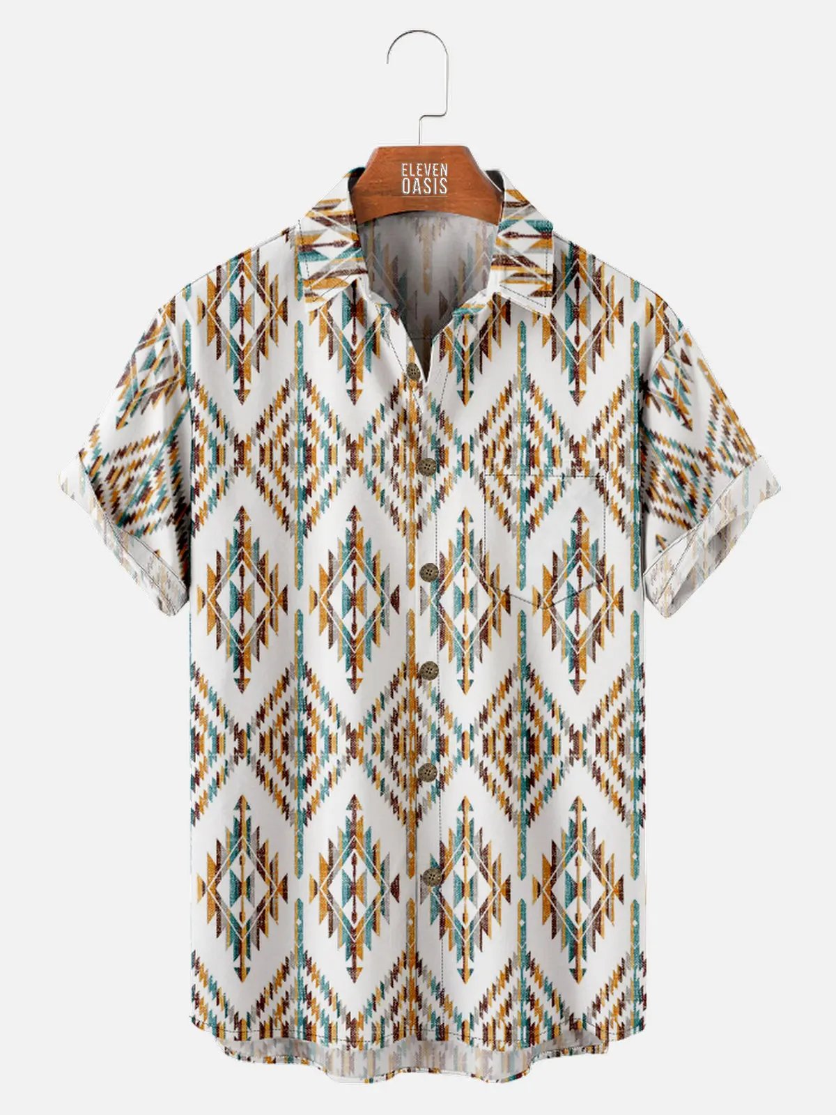 Men's Southwestern Diamond Pattern Short Sleeve Shirt ElevenOasis