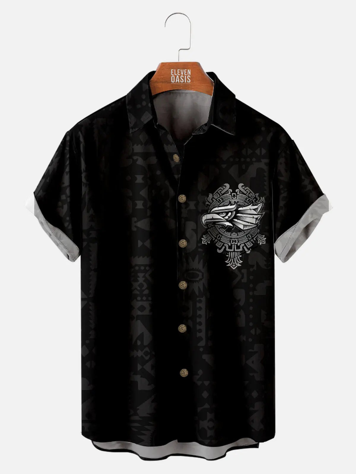 Men's Western Aztec Print Eagle Chest Badge Short Sleeve Shirt, mens short sleeve shirts?¡§o?big and tall mens shirts?¡§o?short sleeve shirts for men?¡§o?mens 4xl shirts?¡§o?casual short sleeve shirts