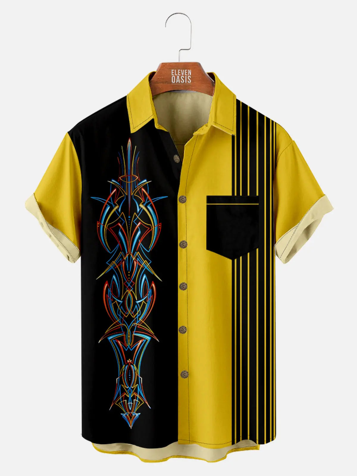 Men's Classic Hot Rod Pinstripe Panel Short Sleeve Shirt Eleven Oasis