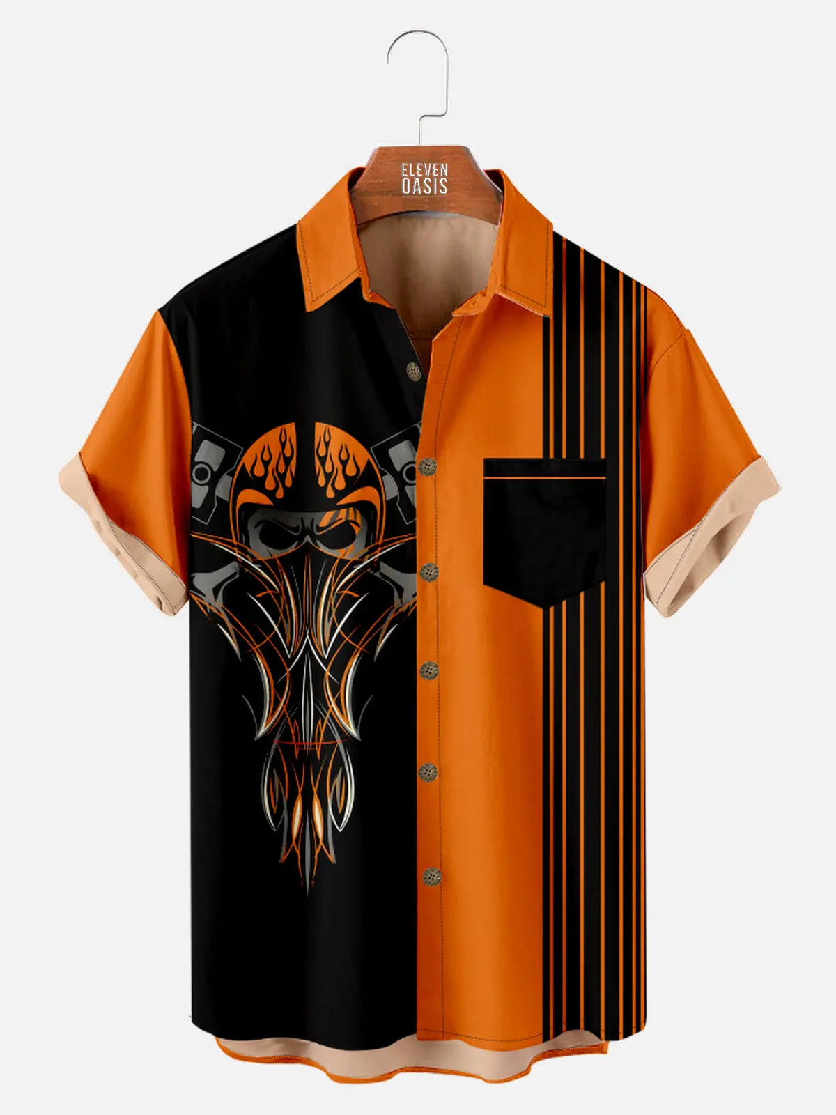 Men's Automotive Skull Pinstripe Design with Stripes Short Sleeve Shirt ElevenOasis