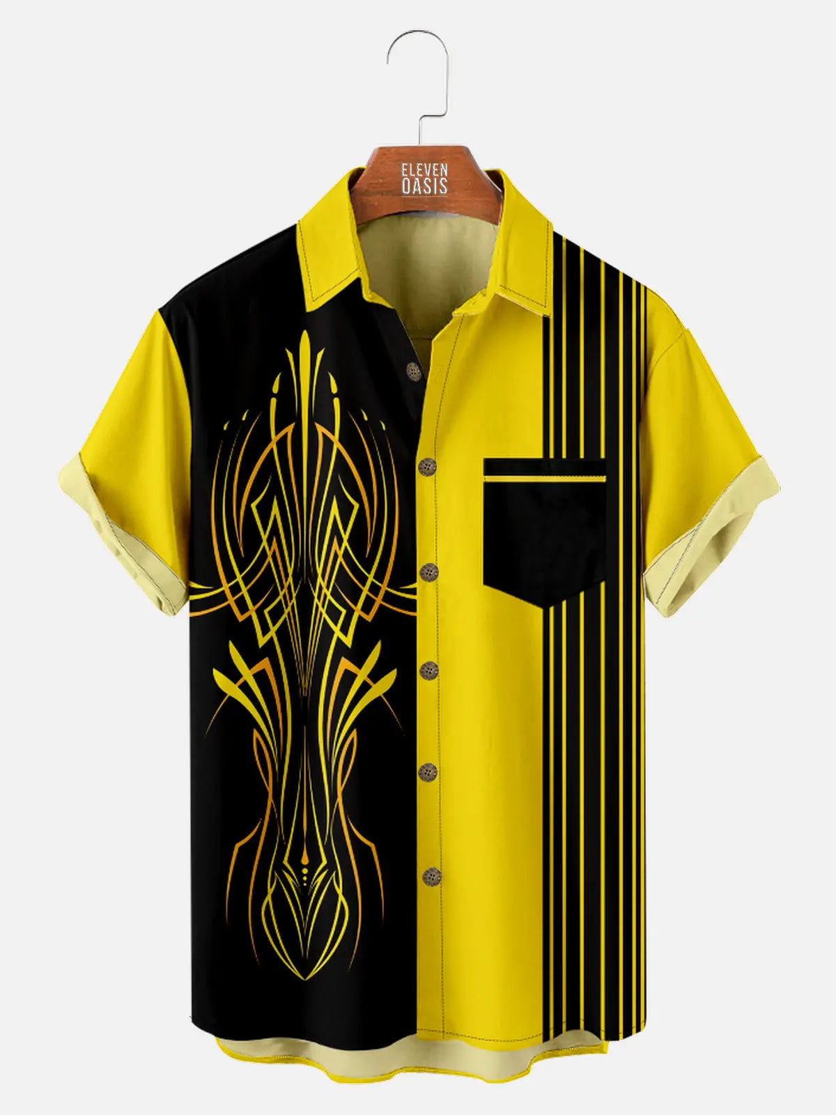 Men's Classic Hot Rod Pinstripe Panel Short Sleeve Shirt Eleven Oasis