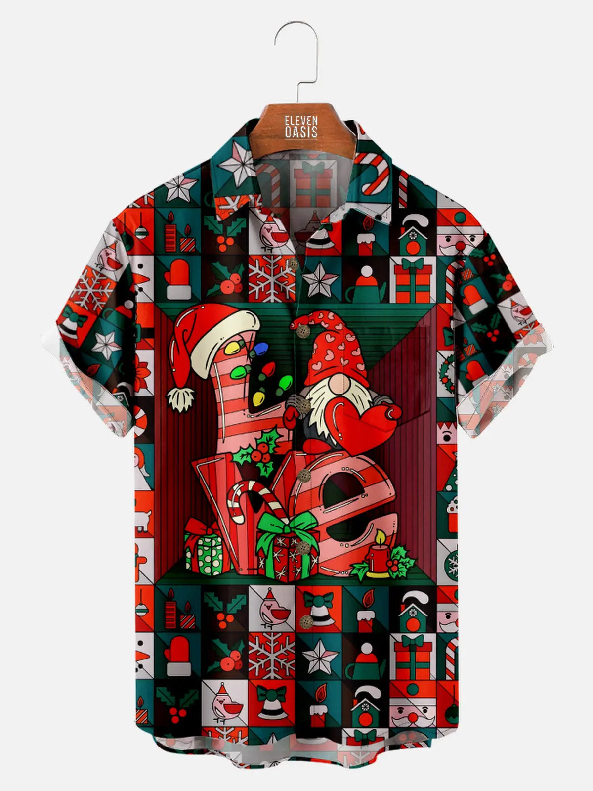 Men's LOVE Christmas With Patch Pattern Short Sleeve Shirt Eleven Oasis
