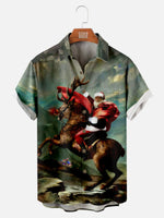 Men's Santa Delivers Presents on a Big Reindeer Short Sleeve Shirt Eleven Oasis