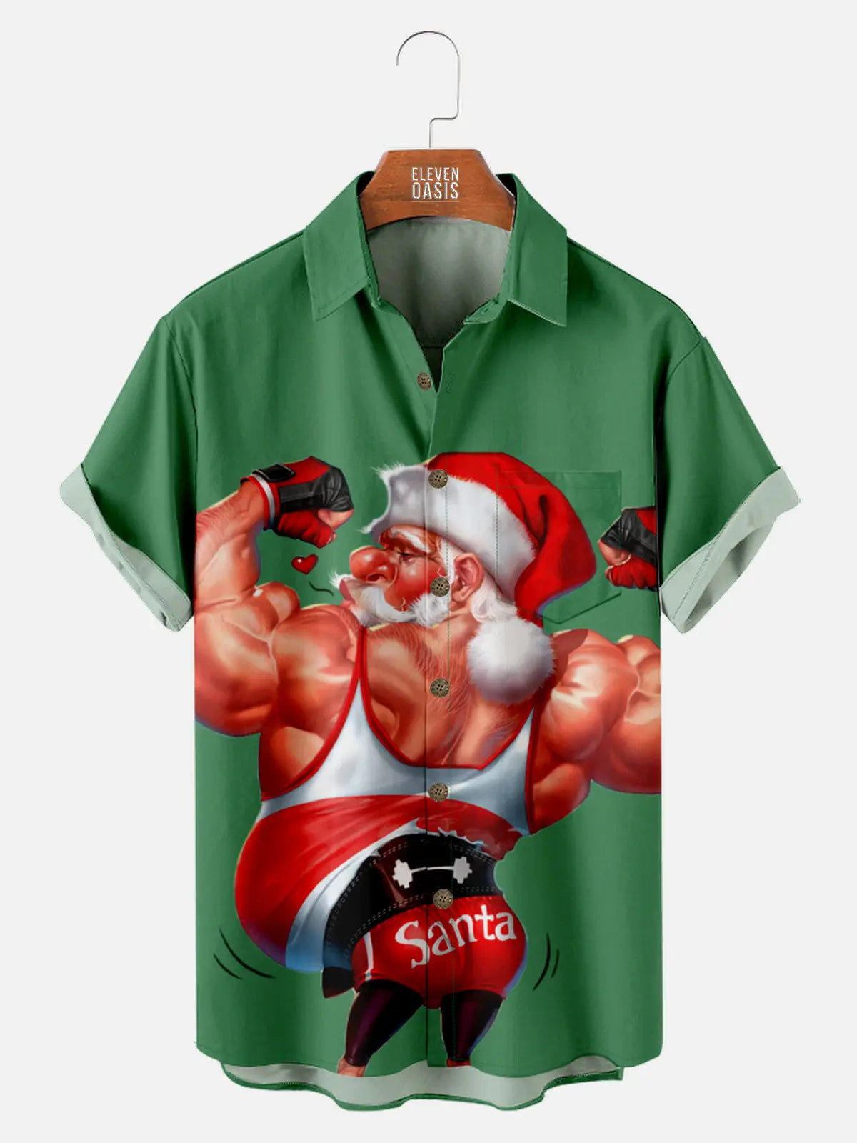 Men's Muscular Santa Christmas Short Sleeve Shirt Eleven Oasis