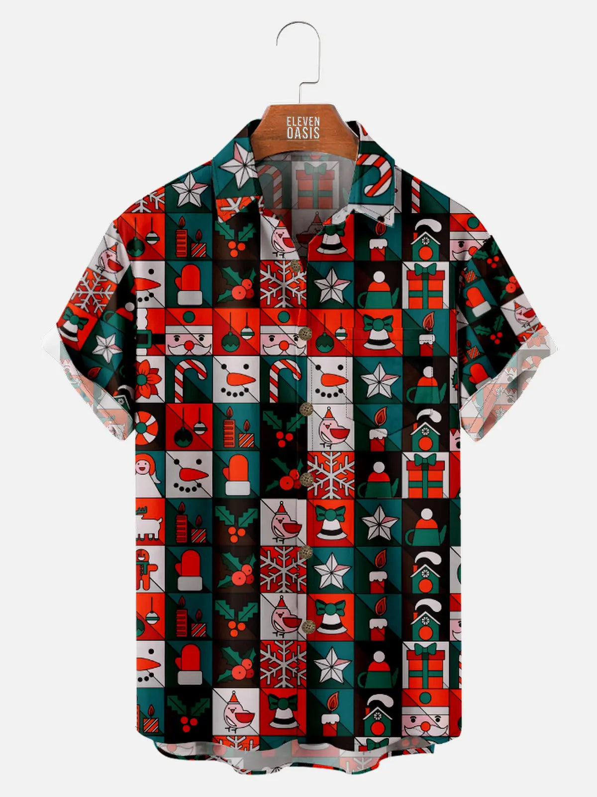 Men's Christmas Patch Pattern Short Sleeve Shirt Eleven Oasis