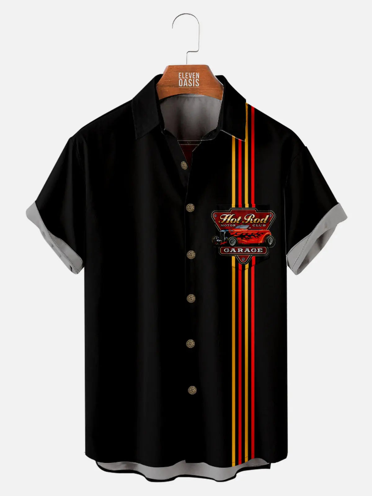 Men's Hot Rod Garage Racing Stripe Short Sleeve Shirt ElevenOasis