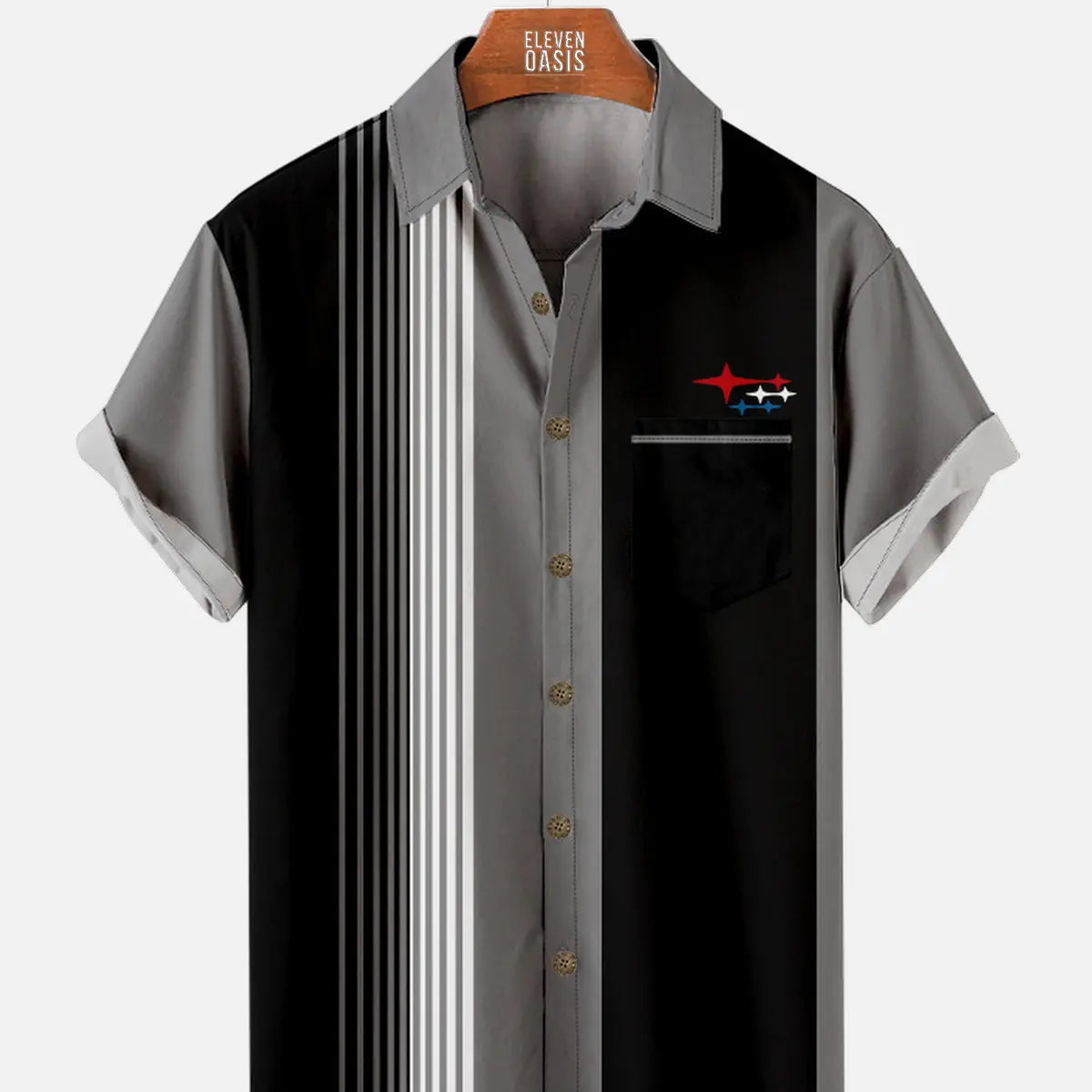 Men's Subaru Stars Striped Short Sleeve Shirt ElevenOasis