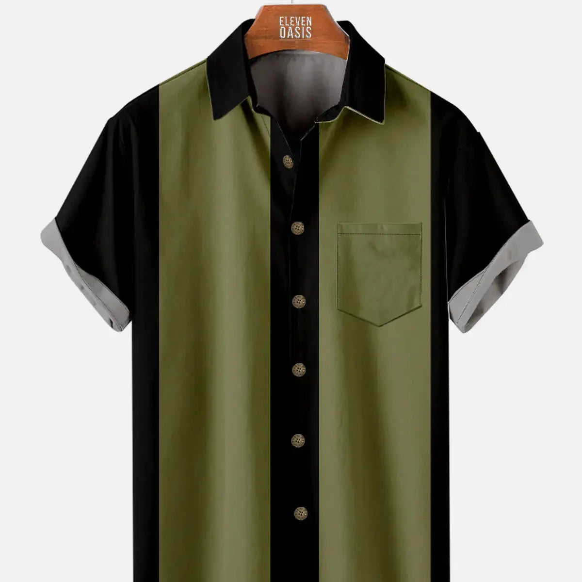 Men's Classic Striped Bowling Style Short Sleeve Shirt ElevenOasis