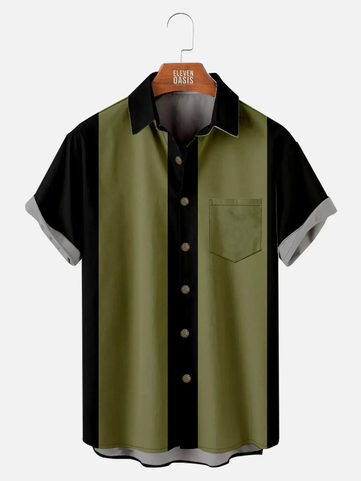 Men's Classic Striped Bowling Style Short Sleeve Shirt ElevenOasis