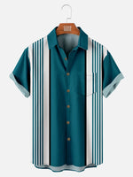 Men's Classic Striped Bowling Short Sleeve Shirt Eleven Oasis