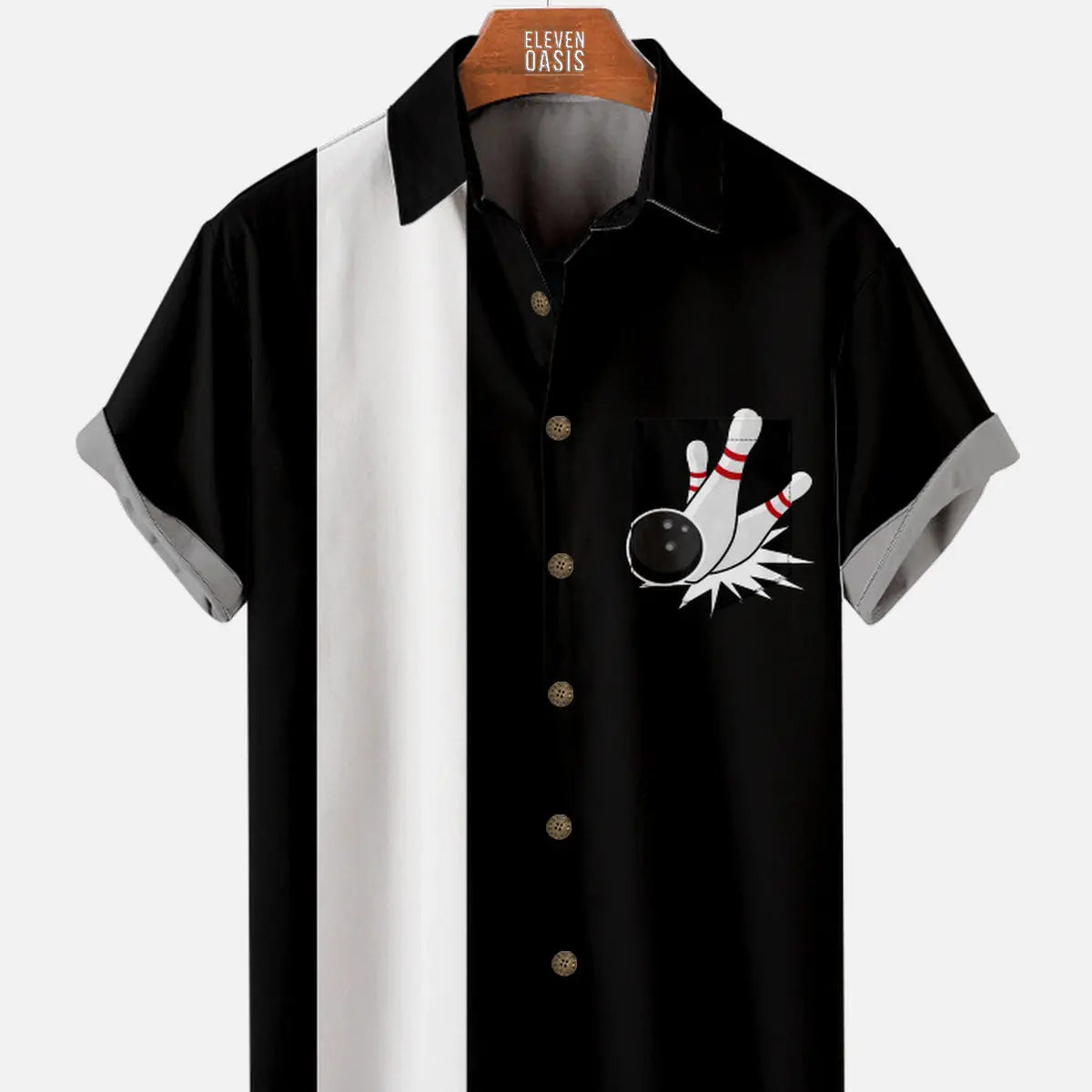 Men's Simple Bowling Pins and Balls Short Sleeve Shirt Eleven Oasis