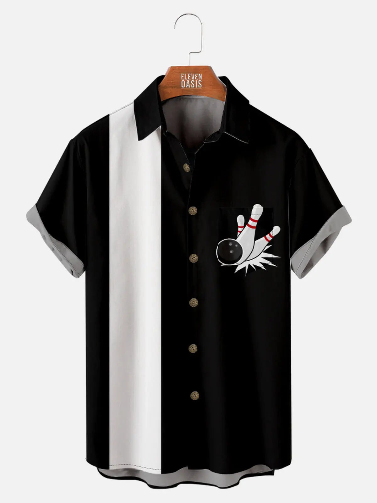 Men's Simple Bowling Pins and Balls Short Sleeve Shirt Eleven Oasis