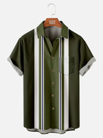 Men's Military-Inspired Striped Bowling Short Sleeve Shirt Eleven Oasis