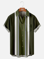 Men's Military-Inspired Striped Bowling Short Sleeve Shirt Eleven Oasis