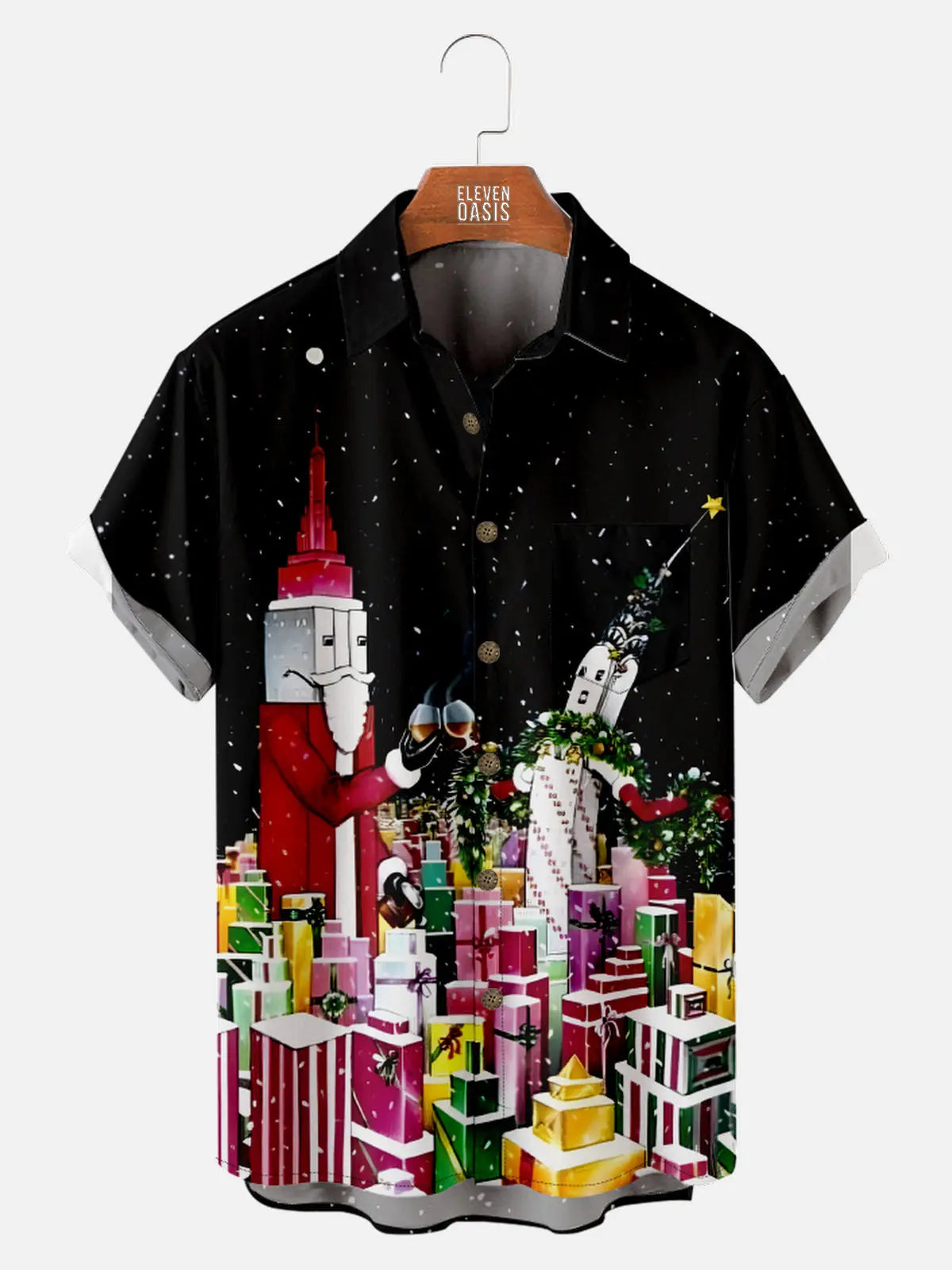 Men's Christmas Santa Bricks Short Sleeve Shirt Eleven Oasis