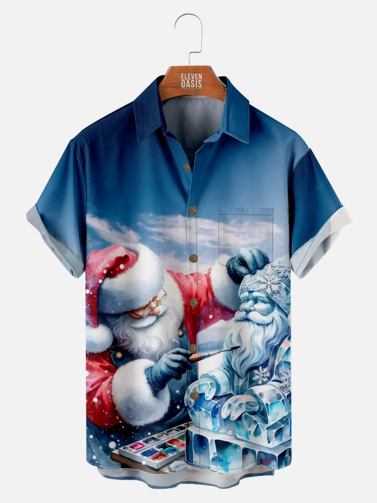 Men's Christmas Santa Ice Sculpture Short Sleeve Shirt Eleven Oasis