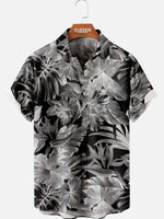 Men's Monochrome Tropical Floral Short Sleeve Shirt ElevenOasis