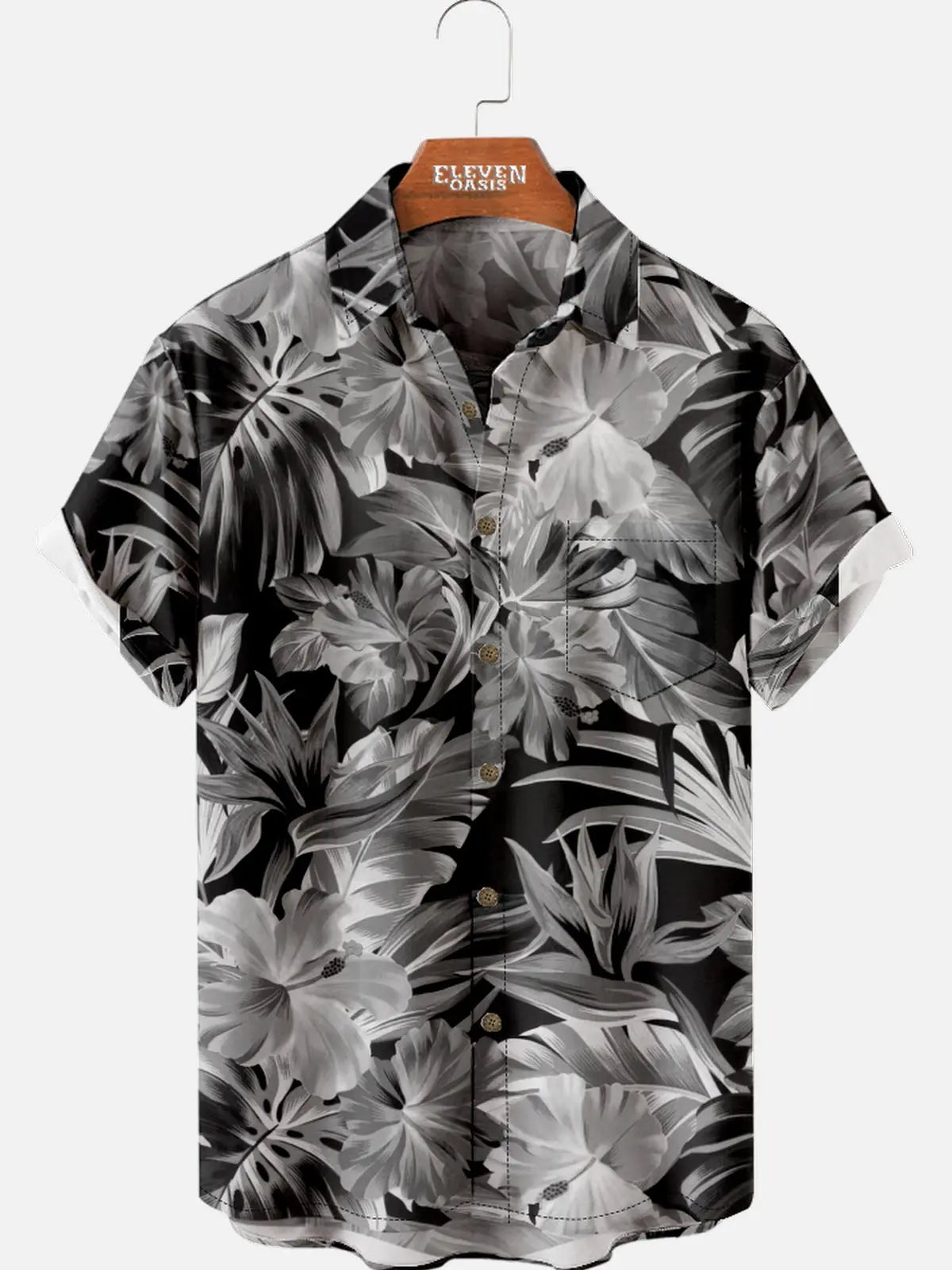 Men's Monochrome Tropical Floral Short Sleeve Shirt ElevenOasis