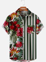 Men's Hibiscus Stripe Panel Hawaiian Short Sleeve Shirt Eleven Oasis